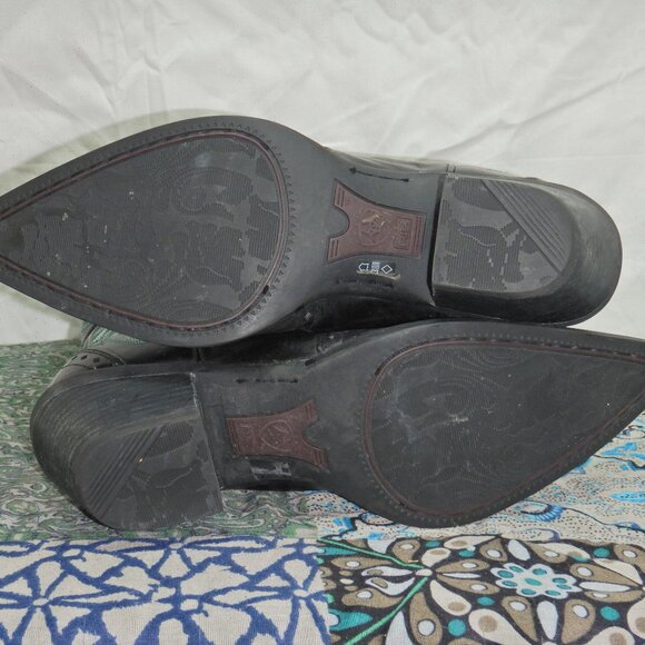 Ariat Tall Black Leather Cowboy Boots with Turquoise Embroidery - Picture 8 of 13